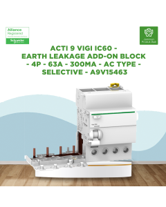 Acti 9 Vigi iC60 - earth leakage add-on block - 4P - 63A - 300mA - AC type - selective - A9V15463