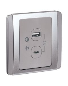 NEO 21W Type A + Type C, PD+QC3.0 USB Charger, Grey Silver - E3032ACQUSB_GS