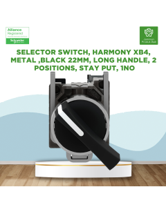 Selector switch, Harmony XB4, metal ,black 22mm, long handle, 2 positions, stay put, 1NO  -XB4BJ21
