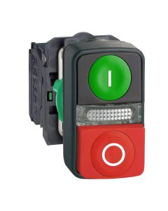 Illuminated double-headed PB, green flush/red Ø22 1NO+1NC 24V - XB5AW73731B5